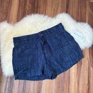 Athleta Blue Cabo Linen Textured 4” Shorts • Size 10